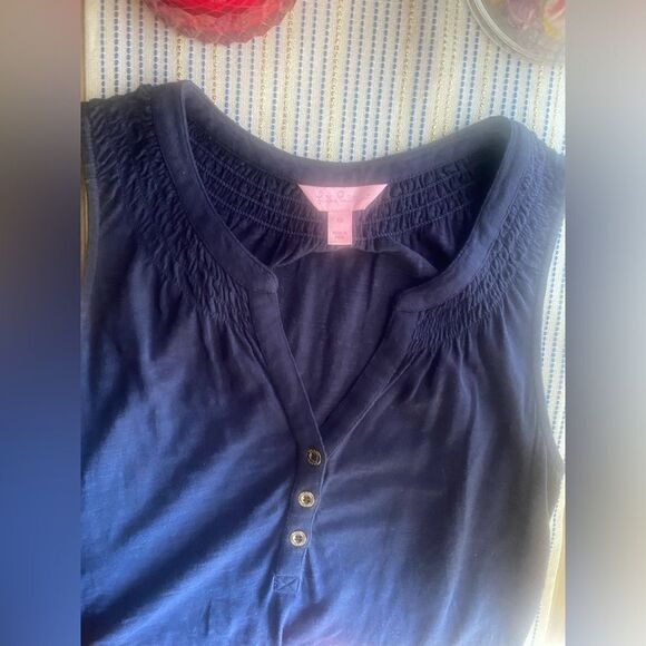 Lilly Pulitzer Mini Dress Size XS Navy Blue tank Sleeveless Buttons From - Picture 9 of 15